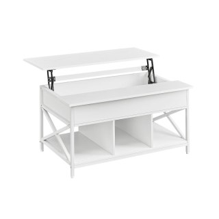 Stolik kawowy z możliwością regulacji wysokości i miejscem do przechowywania pod blatem, Biały, 60x100x(48-62)cm