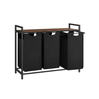 Kosz na bieliznę z 3 przegródkami, Vintage brąz + czerń, 3 x 38 L, 92,5x33x71 cm
