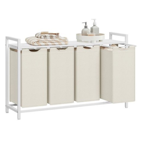 Kosz na bieliznę z 3 przegródkami, kremowa + biała matowa, 4 x 40 L, 92,5x33x71 cm