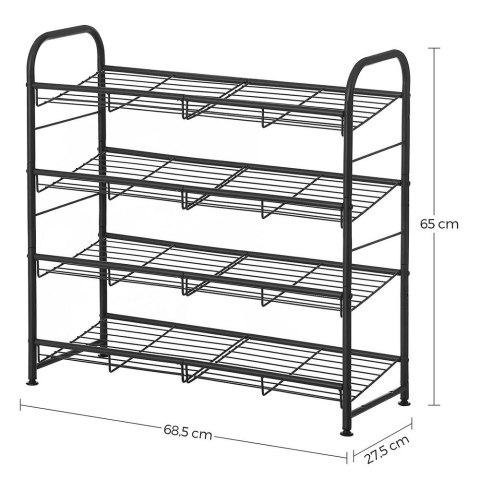 4-poziomowy stojak na buty, organizator do przechowywania buta, trzymaj do 16 par, stal, 68,5 x 27,5 x 65 cm, dla wysokich obcas
