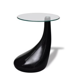 Lumarko Czarny stolik kawowy z okrągłym, szklanym blatem, wysoki połysk