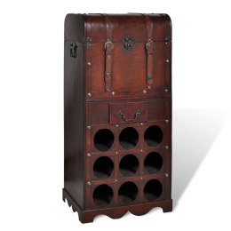 Lumarko Drewniany stojak na 9 butelek z kufrem i szufladą