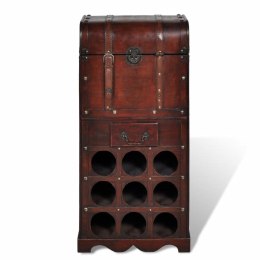 Lumarko Drewniany stojak na 9 butelek z kufrem i szufladą