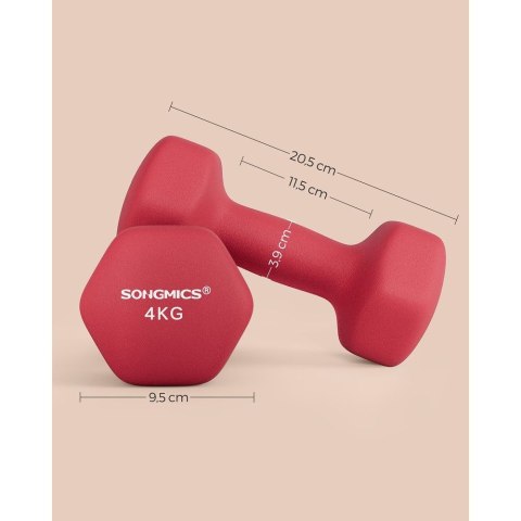 Hantle sześciokątne do użytku domowego z powłoką neoprenową, Czerwony, 2x4 kg, 7x15 cm