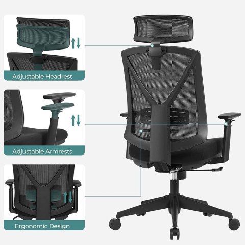 Ergonomiczne krzesło biurowe z podnóżkiem, krzesło biurkowe z podparciem lędźwiowym, regulowany zagłówek i podłokietnik, regulac