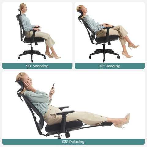 Ergonomiczne krzesło biurowe z podnóżkiem, krzesło biurkowe z podparciem lędźwiowym, regulowany zagłówek i podłokietnik, regulac