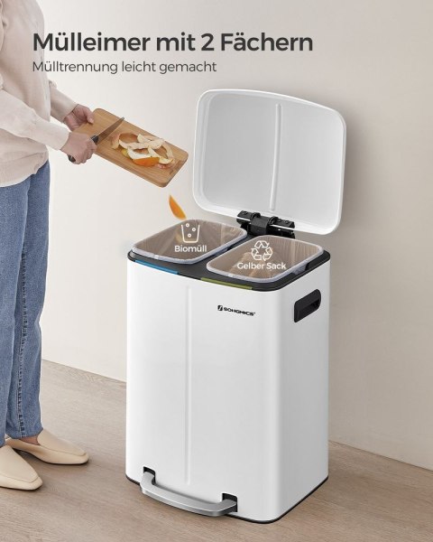 Kosz na śmieci 40 L z 2 przegródkami, 2 x 20 L, kosz na śmieci, kosz na śmieci z pedałem wykonany z metalu, kosz wewnętrzny z tw