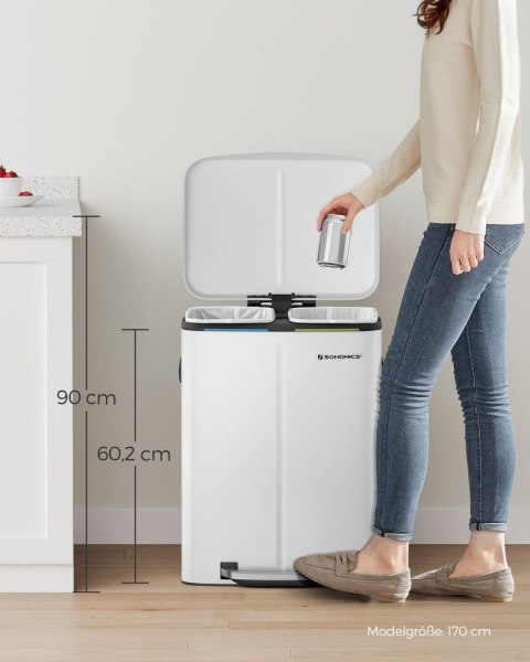 Kosz na śmieci 40 L z 2 przegródkami, 2 x 20 L, kosz na śmieci, kosz na śmieci z pedałem wykonany z metalu, kosz wewnętrzny z tw
