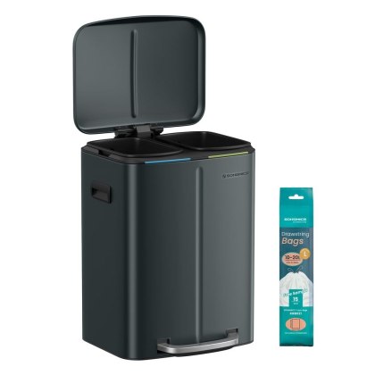 Kosz na śmieci 40 L z 2 przegródkami, 2 x 20 L, kosz na śmieci, kosz na śmieci z pedałem wykonany z metalu, kosz wewnętrzny z tw