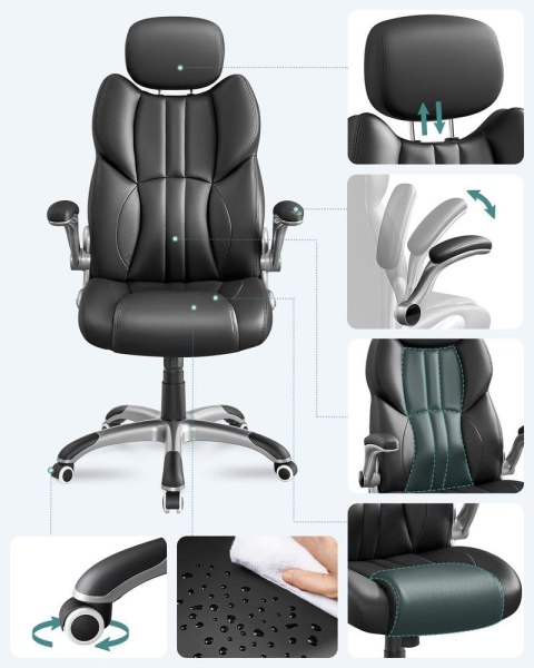 Krzesło biurowe , ergonomiczne krzesło obrotowe, ze składanymi podłokietnikami, nylonowa podstawa w kształcie gwiazdy, nośność 1