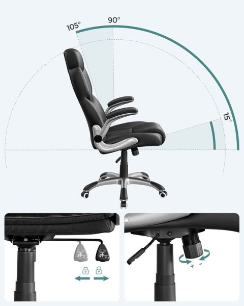 Krzesło biurowe , ergonomiczne krzesło obrotowe, ze składanymi podłokietnikami, nylonowa podstawa w kształcie gwiazdy, nośność 1