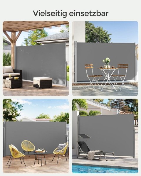 Markiza boczna na balkony i tarasy, Szara roleta boczna, 200 x 350 cm, aluminium