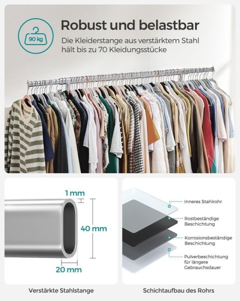 Wieszak Na Ubrania Na Kółkach, Wytrzymały Drążek Na Ubrania, Z Wysuwaną Szyną Do Zawieszania, Nośność 90 Kg, Łatwy Montaż, Przen