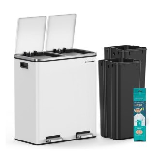 Kosz na śmieci , system segregacji śmieci, z 2 plastikowymi pojemnikami wewnętrznymi, 2 x 30 L kosz na śmieci z pedałem, kosz na