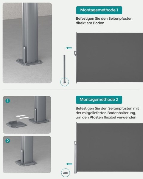 Markiza boczna na balkony i tarasy, antracyt, 180 x 300 cm, aluminium