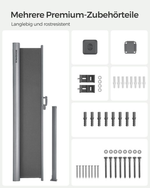 Markiza boczna na balkony i tarasy, antracyt, 180 x 300 cm, aluminium