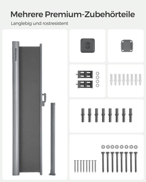 Markiza boczna na balkony i tarasy, antracyt, 180 x 350 cm, aluminium