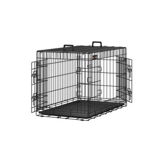 Klatka dla psa z 2 drzwiami, Czarny, L (92, 5 x 57, 5 x 64 cm), Brak wyjmowanej przegrody