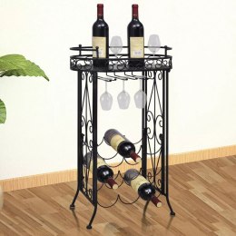 Lumarko Metalowy stojak na 9 butelek wina ze stolikiem i wieszakami