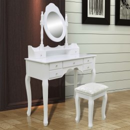  Toaletka z lustrem i stołkiem, 7 szuflad, biała Lumarko!