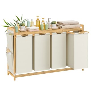 Kosz na pranie 4 przegrody 200 L 124,6 x 33 x 78 cm kremowo-biały