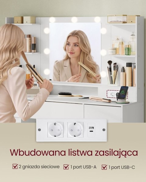 Toaletka z lustrem LED 2 szafki chmurna biel