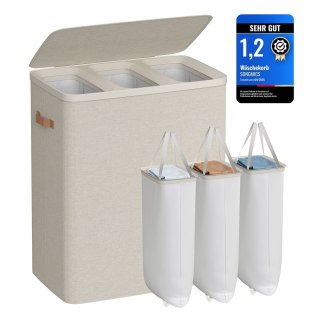 Kosz na pranie 3 przegrody 190 L 64 x 40 x 75 cm cappuccinobeige