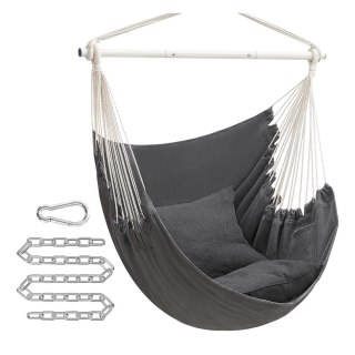 Krzesło wiszące , huśtawka wisząca, krzesło wiszące z 2 poduszkami, metalowy łańcuch, nośność do 150 kg, do użytku wewnątrz i na