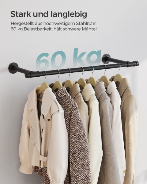 Drążek na ubrania ścienny o wysokiej nośności i przemysłowym designie, Czarny, 84cm, 2