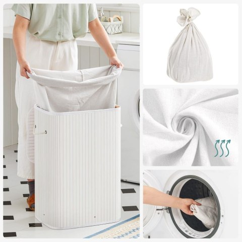 Składany bambusowy kosz na bieliznę, Biały, 40x30x60 cm