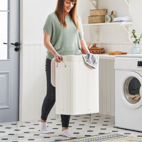 Składany bambusowy kosz na bieliznę, Biały, 40x30x60 cm