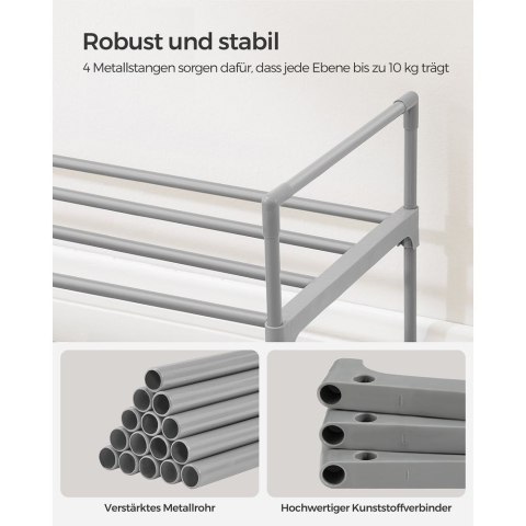 Trzypoziomowy metalowy stojak na buty, Szary, 3 poziomy (30 x 92 x 55 cm)