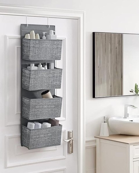 Wiszący organizer z 4 kieszeniami, wiszący schowek na drzwi, sypialnia, biuro, pokój dziecięcy, 33,5 x 12 x 100 cm, czarny RDH00
