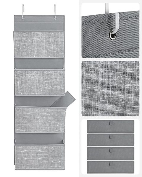 Wiszący organizer z 4 kieszeniami, wiszący schowek na drzwi, sypialnia, biuro, pokój dziecięcy, 33,5 x 12 x 100 cm, czarny RDH00