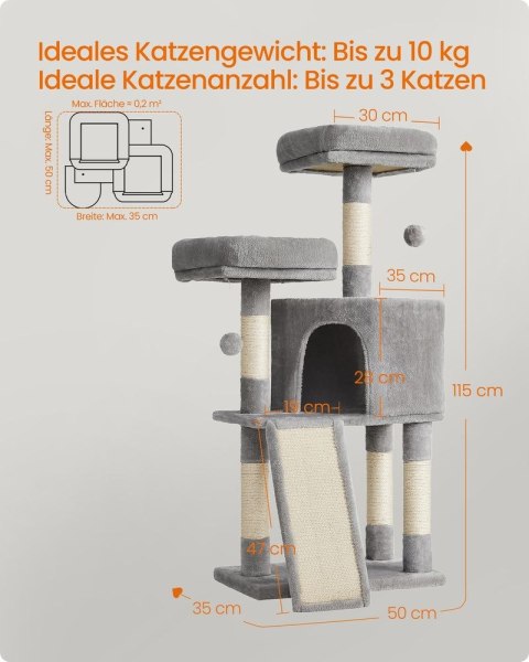 Drapak z kolumnami sizalowymi 115 cm, Jasny szary