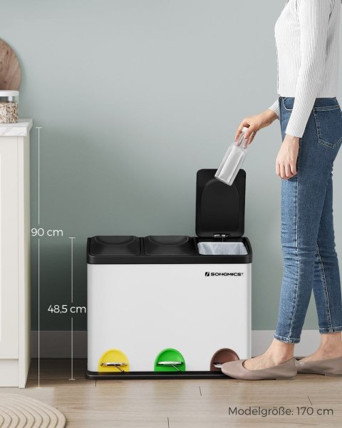Duży separator śmieci 45 litrów (3 x 15 L), Biały + Czarny