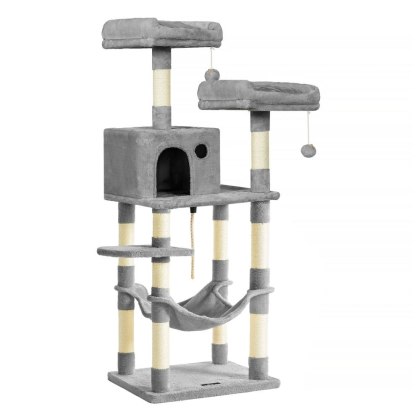 Drapak 143 cm, stabilny drapak z domkiem dla kota, jasnoszary PCT15W