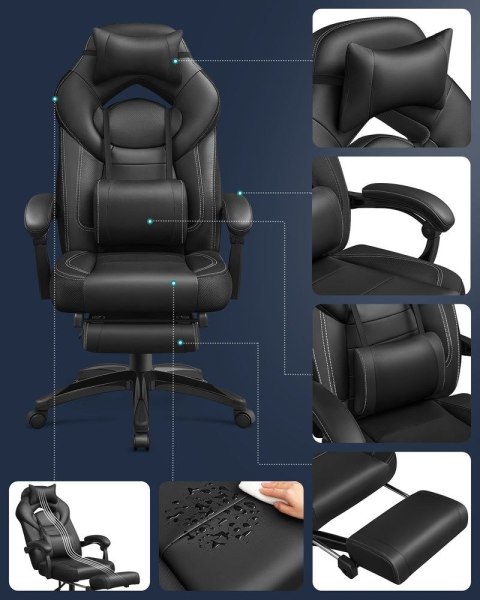 Ergonomiczne krzesło biurowe z podnóżkiem, Czarny