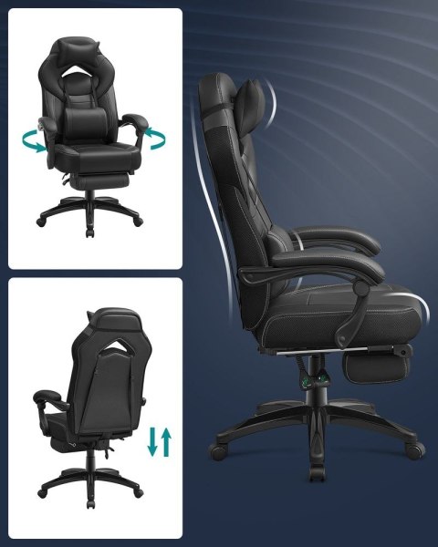 Ergonomiczne krzesło biurowe z podnóżkiem, Czarny