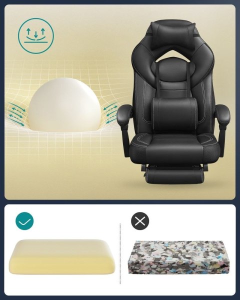 Ergonomiczne krzesło biurowe z podnóżkiem, Czarny