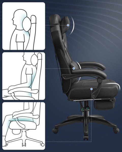Ergonomiczne krzesło biurowe z podnóżkiem, Czarny