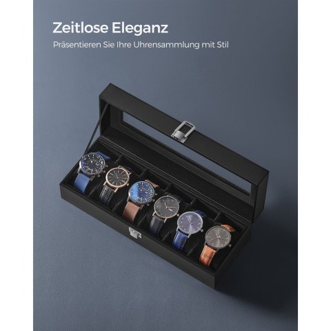 Pudełko na zegarek 6 zegarków, pudełko na zegarek ze szklaną pokrywką, aksamitna poduszka na zegarek, etui na zegarek z zamkiem,