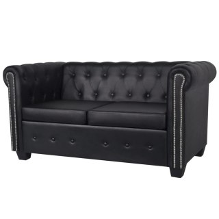  Sofa 2-osobowa w stylu Chesterfield, sztuczna skóra, czarna Lumarko!