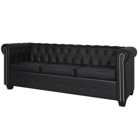  Sofa 3-osobowa w stylu Chesterfield, sztuczna skóra, czarna Lumarko!