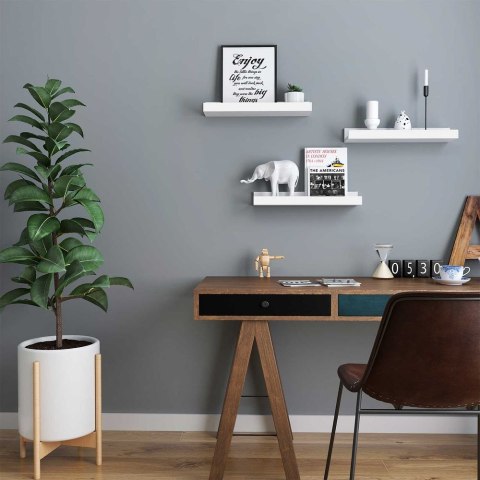 Półka ścienna 3 Pływające półki Półki na ramy i książki, 38 x 10 cm, MDF White LWS38WT