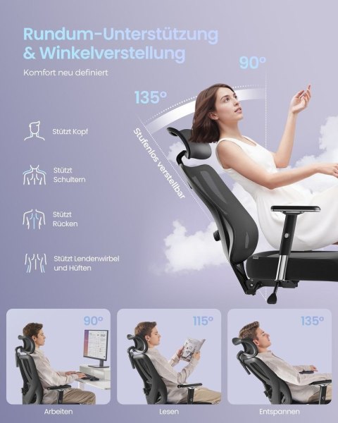 Ergonomiczny fotel biurowy z regulowanym podparciem lędźwiowym, atramentowa czerń