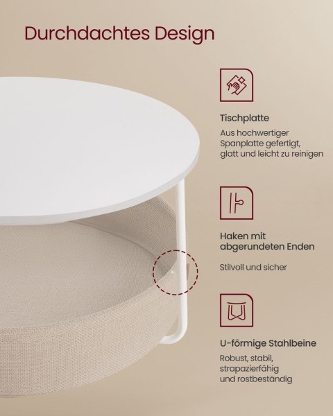 Stolik kawowy okrągły z koszem, beżowy