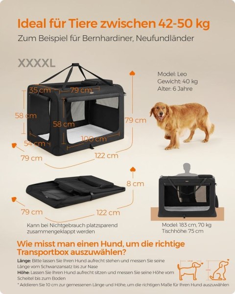 Składana klatka dla psa , skrzynia do transportu psa, XXXXL, torba dla psa, tkanina Oxford, siatka, oddychająca, przenośna, meta