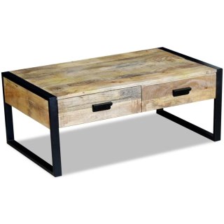  Stolik kawowy z 2 szufladami, lite drewno mango, 100x60x40 cm Lumarko!