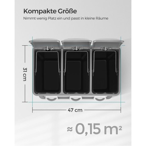 Kosz na śmieci z 3 oddzielnymi przegródkami, Biały + Szary